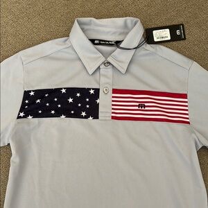 Travis Mathew Light Gray Polo with Star and Stripe Design